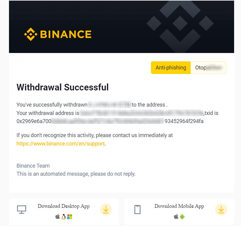 Golpes com Bitcoin - anti-pishing da Binance 